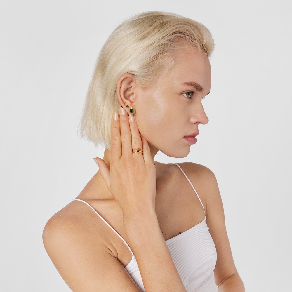 Aretes con ba&ntilde;o de oro 18 kt sobre plata, calcedonia tratada y citrino Virtual Garden