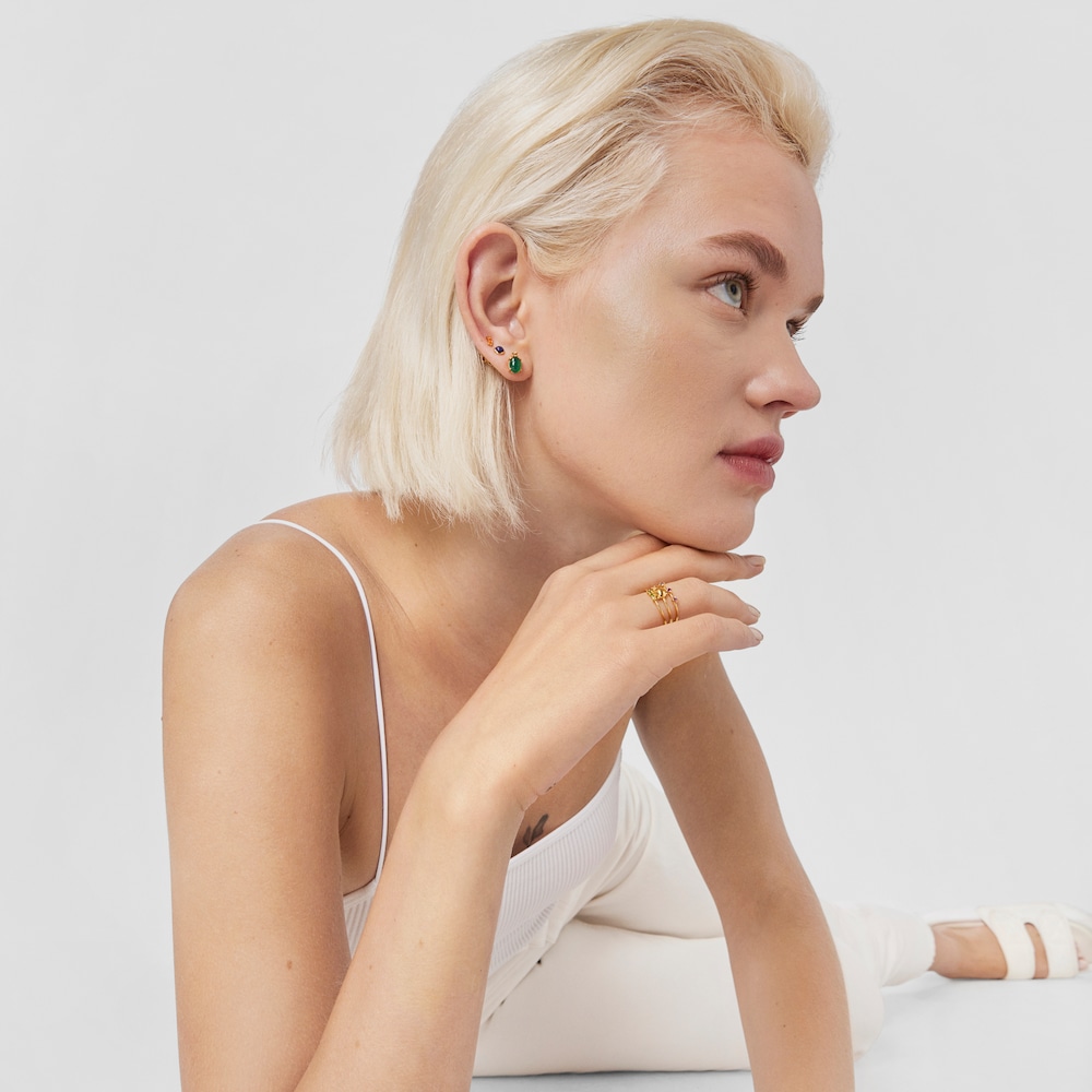 Aretes con ba&ntilde;o de oro 18 kt sobre plata, calcedonia tratada y citrino Virtual Garden