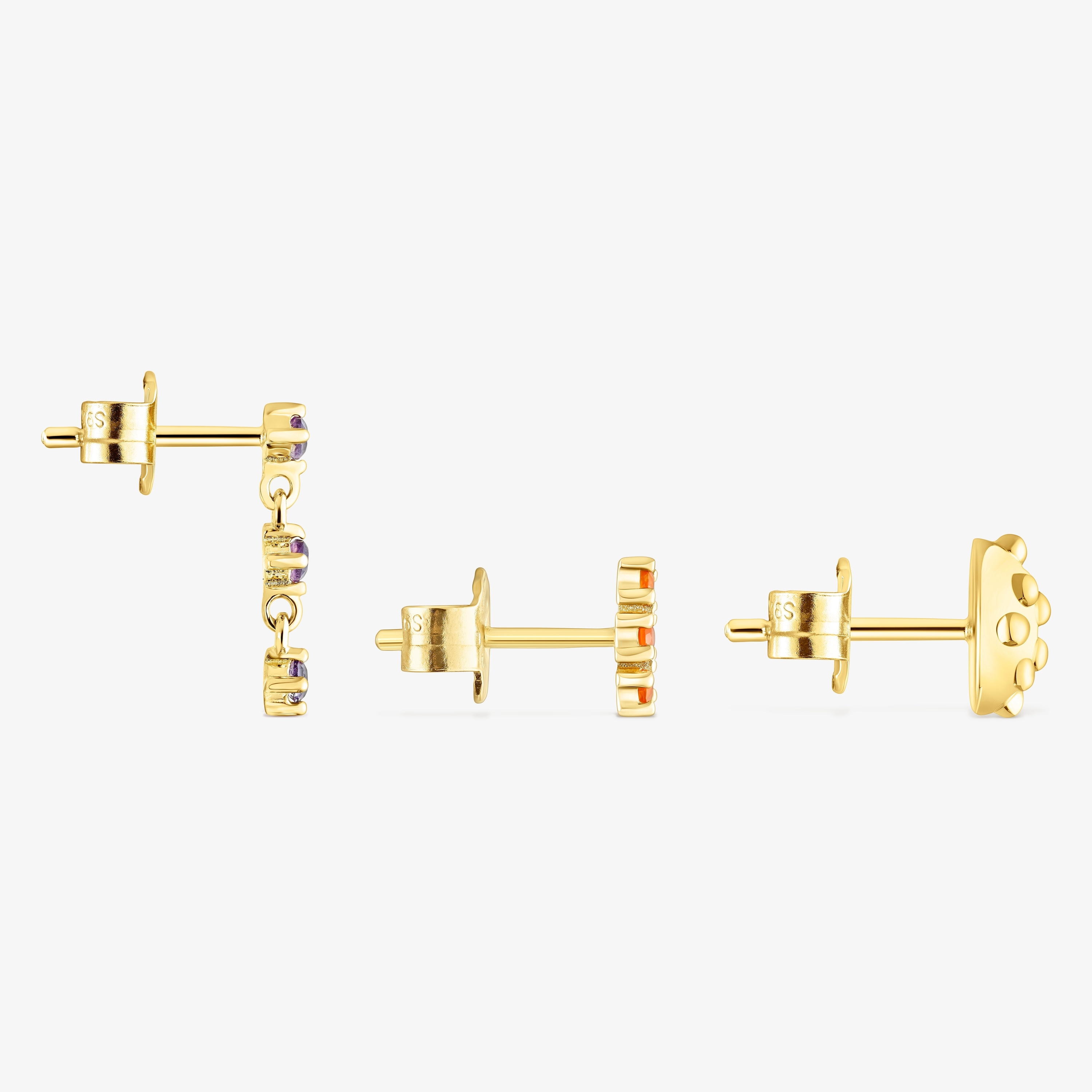 Set of silver vermeil Virtual Garden Earrings with cornelian and amethyst