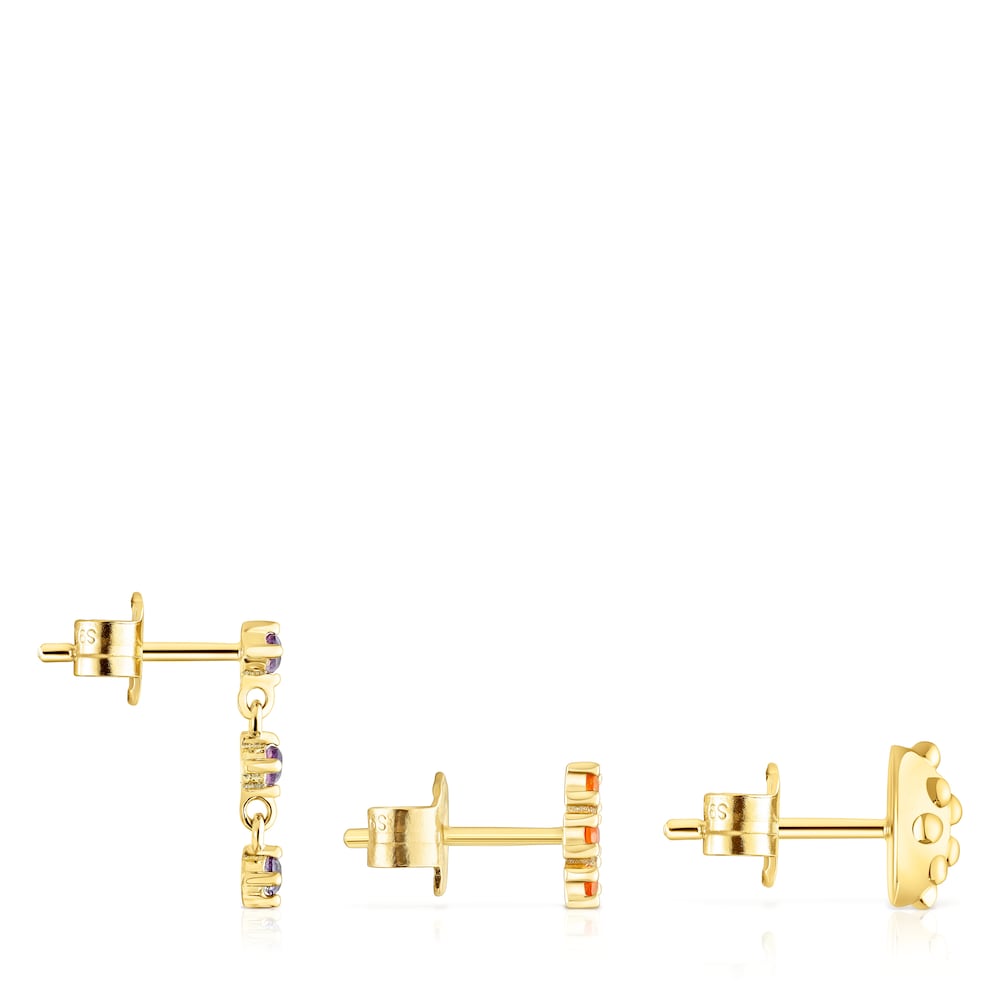 Pack de pendientes con baño de oro 18 kt sobre plata, cornalina y amatista Virtual Garden image number 1