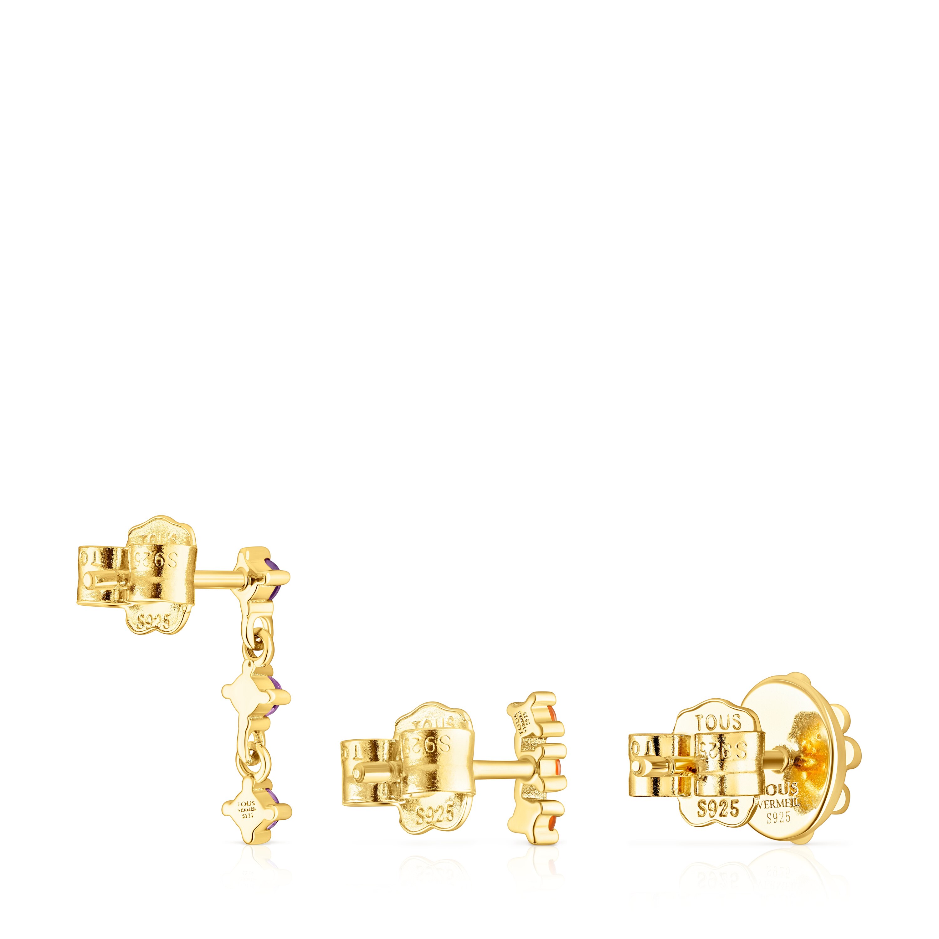 Set of silver vermeil Virtual Garden Earrings with cornelian and amethyst