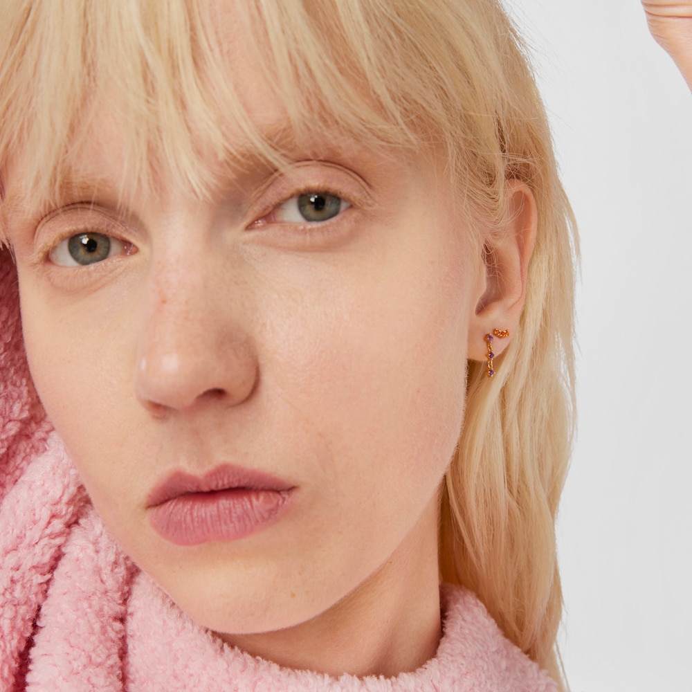 Set of silver vermeil Virtual&nbsp;Garden Earrings with cornelian and amethyst