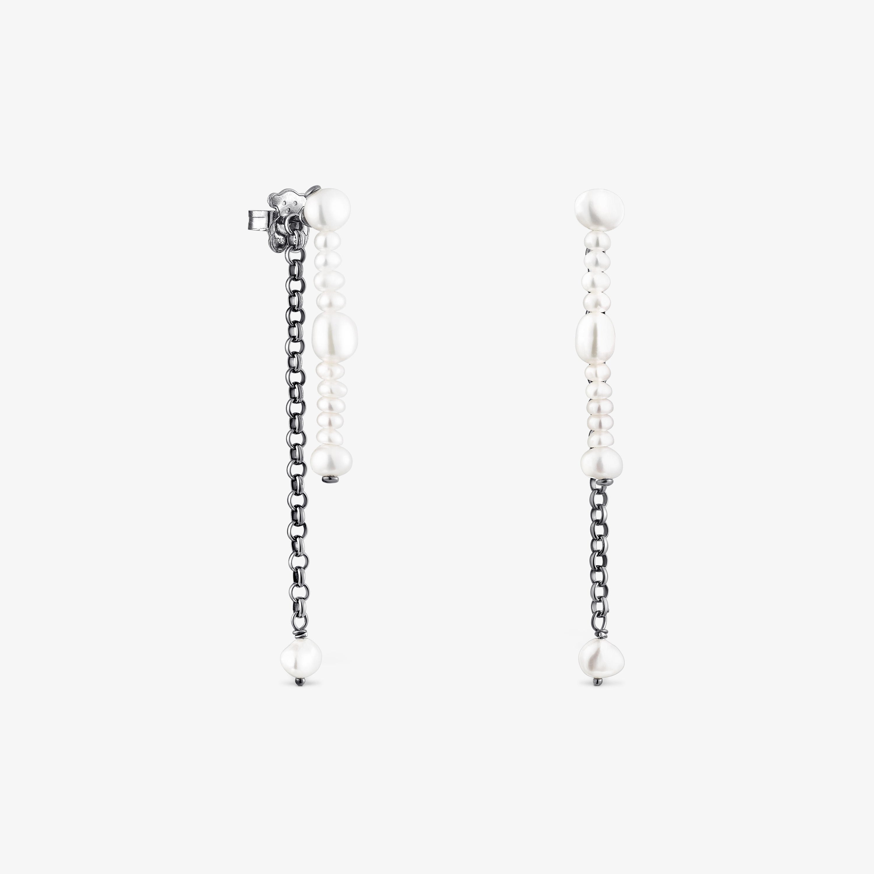 Dark silver Virtual Garden Double earrings with cultured pearls