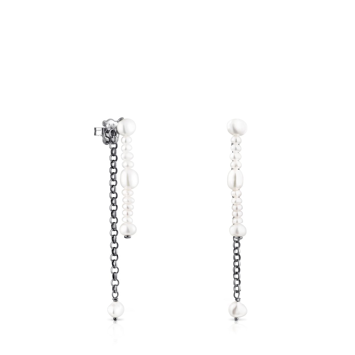 Tous - Pendientes Dobles De Plata Dark Silver Con Perlas Cultivadas Virtual Garden - Plateado