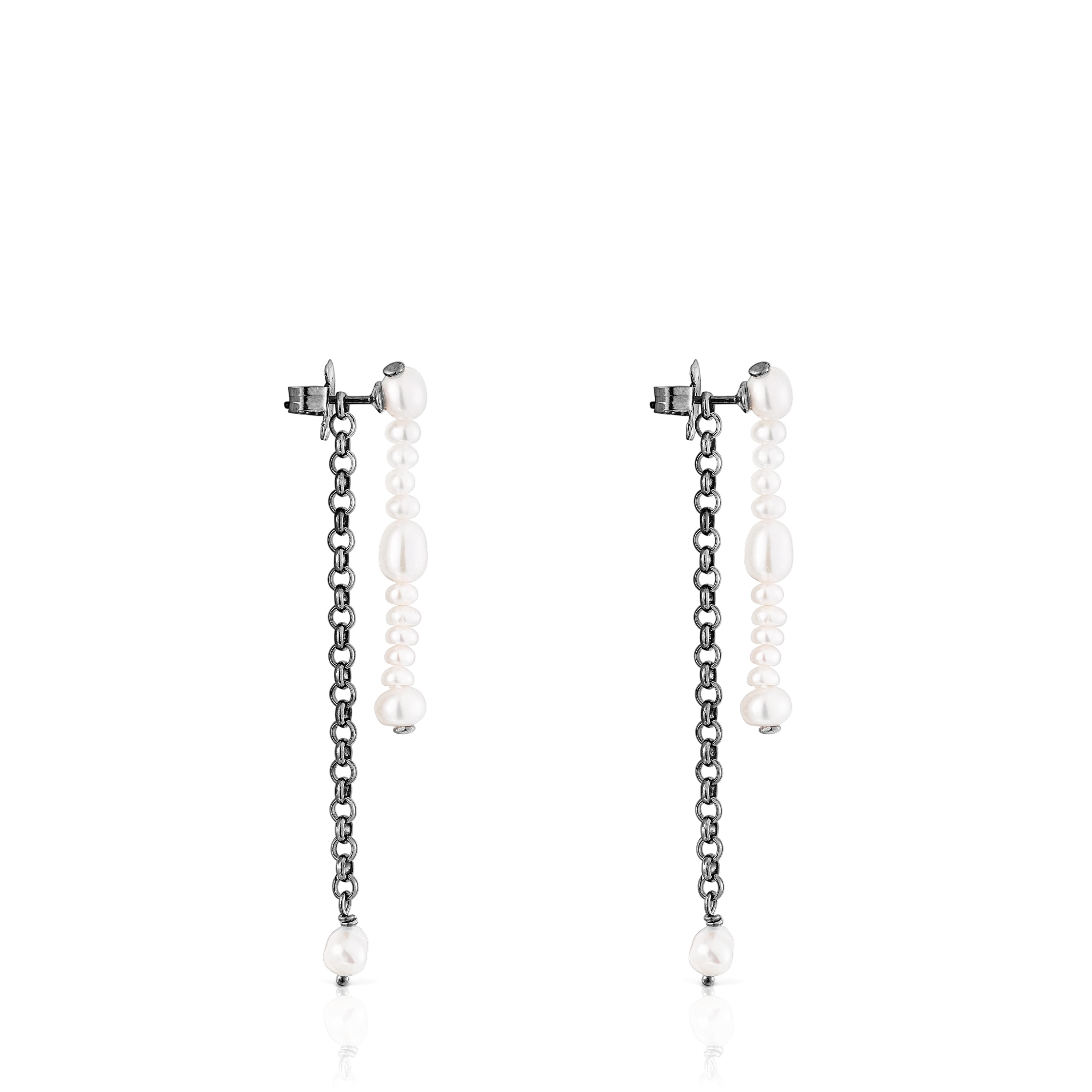 Dark silver Virtual Garden Double earrings with cultured pearls