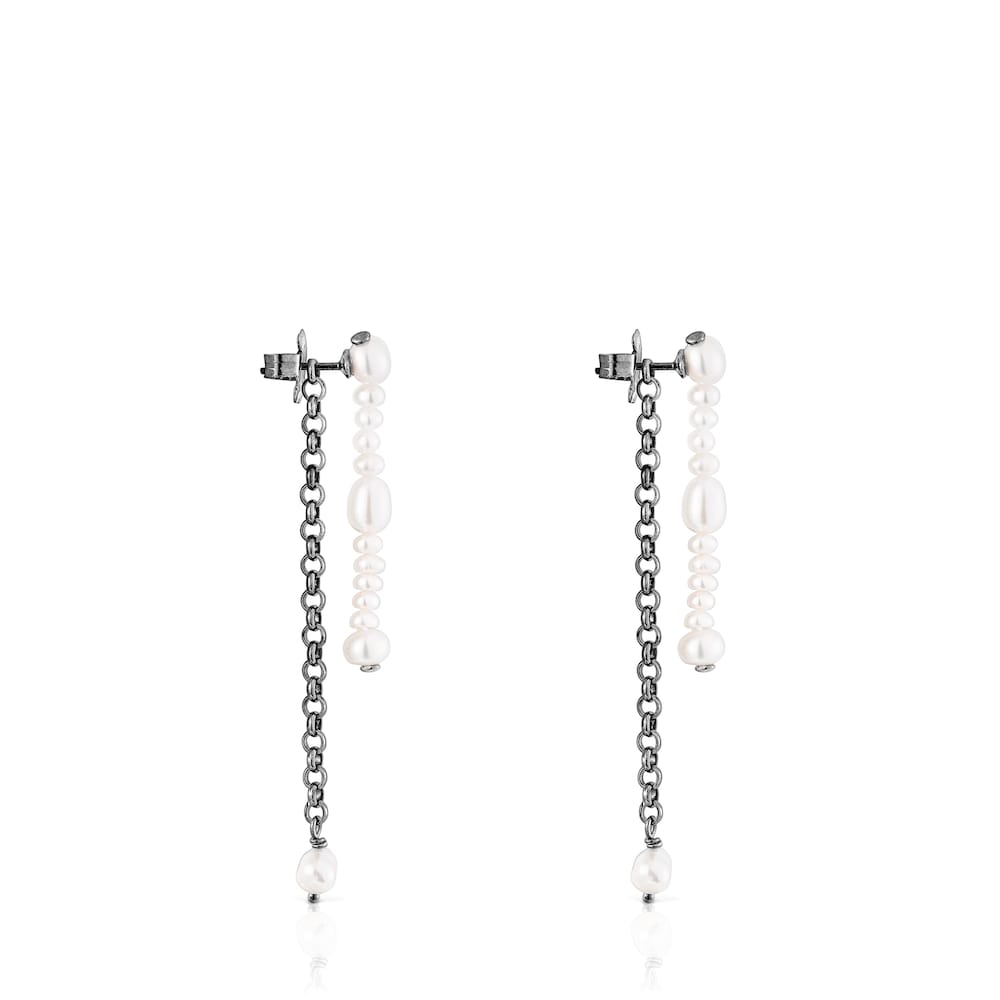 Dark silver Virtual Garden Double earrings with cultured pearls image number 1