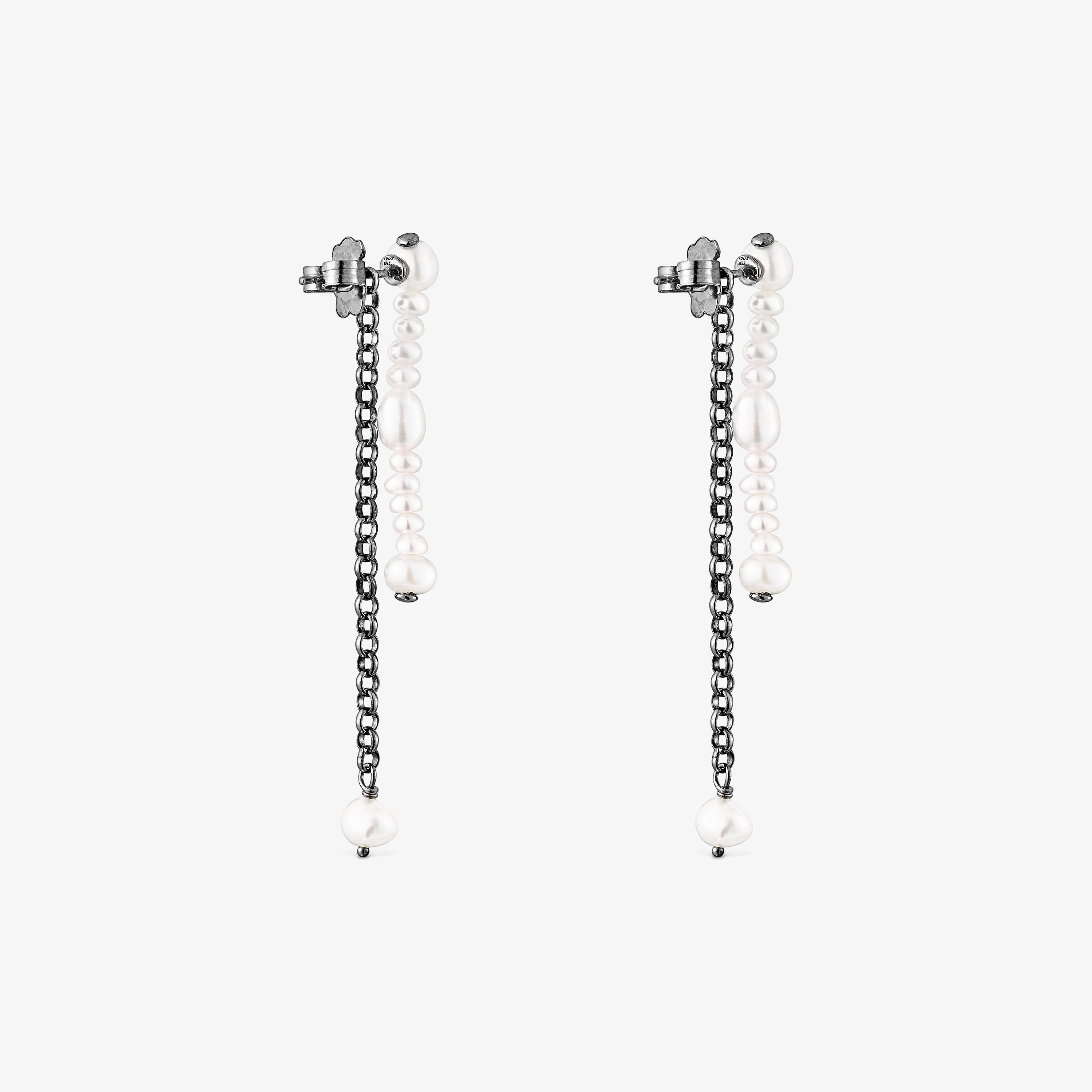 Dark silver Virtual Garden Double earrings with cultured pearls