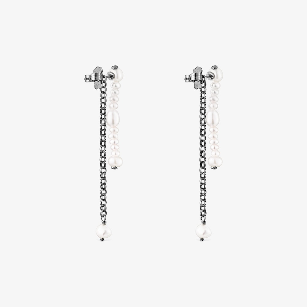 Dark silver Virtual&nbsp;Garden Double earrings with cultured pearls