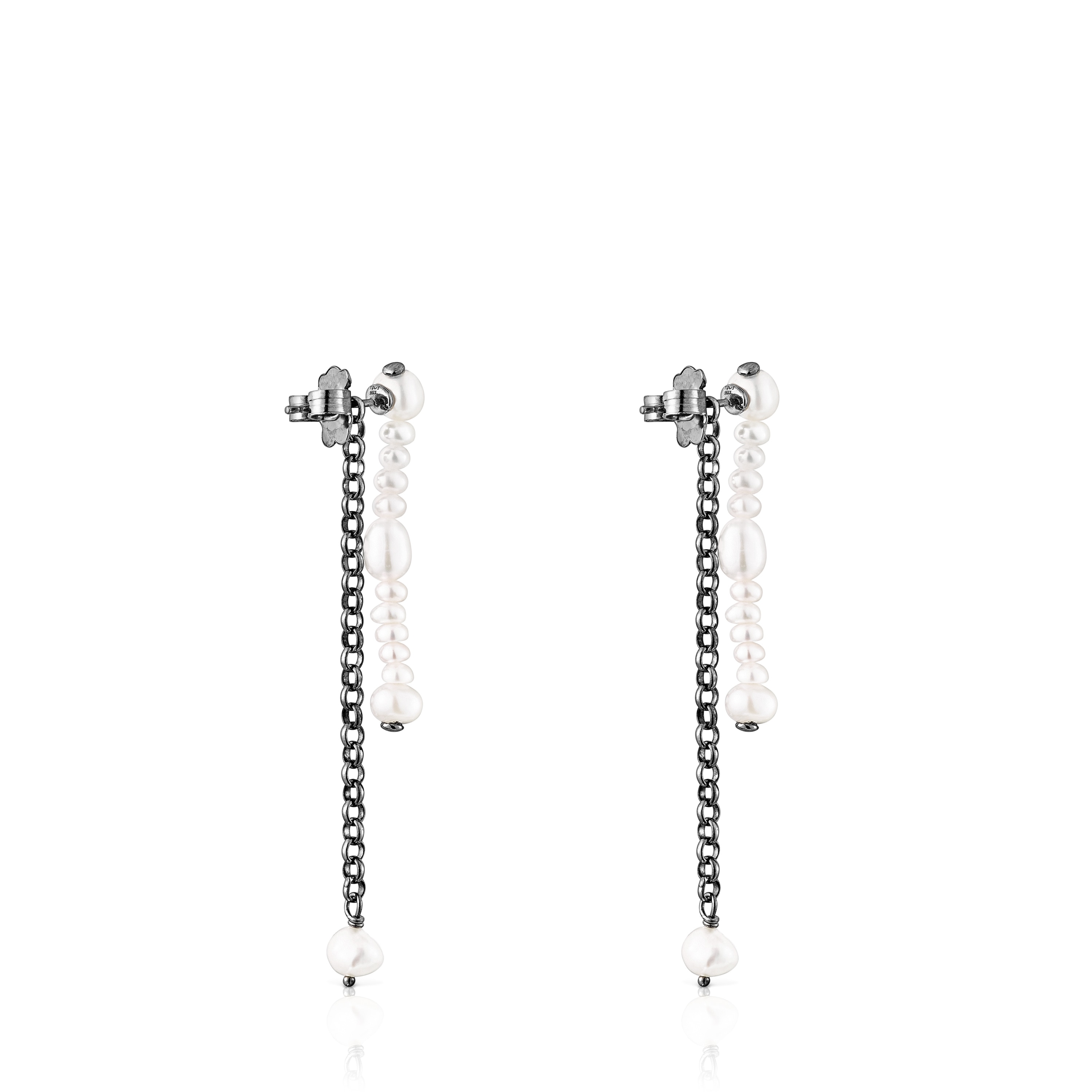 Dark silver Virtual Garden Double earrings with cultured pearls