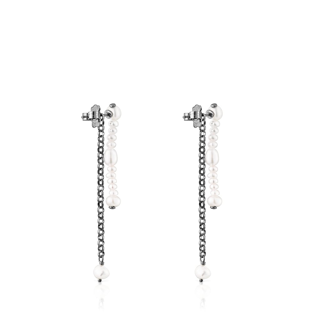 Dark silver Virtual Garden Double earrings with cultured pearls image number 2