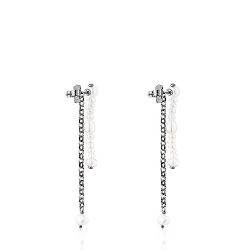 Dark silver Virtual Garden Double earrings with cultured pearls
