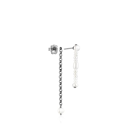 Dark silver Virtual Garden Double earrings with cultured pearls