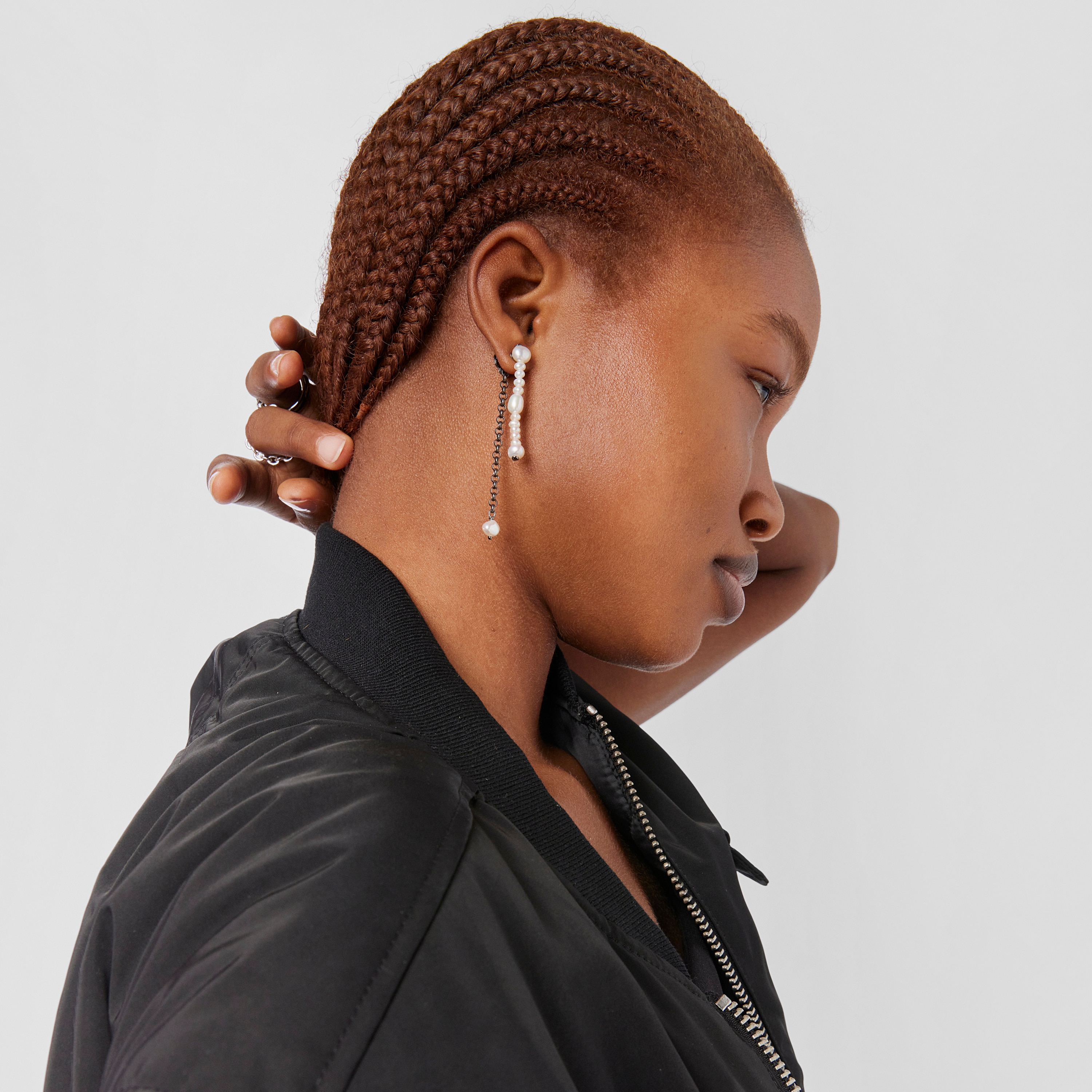 Dark silver Virtual Garden Double earrings with cultured pearls