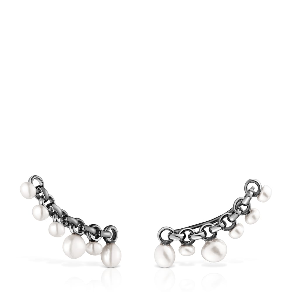 Pendientes de plata dark silver con barra y perlas cultivadas Virtual Garden image number 0