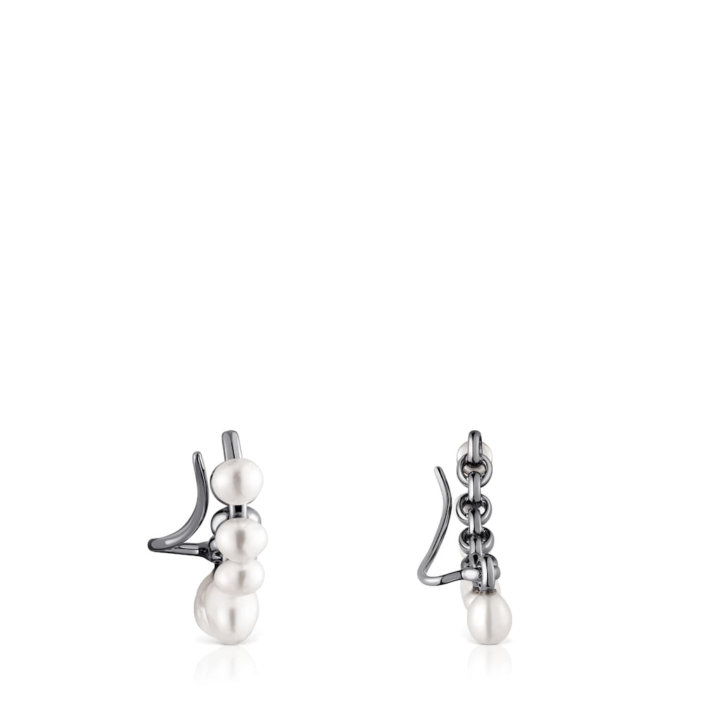 Pendientes de plata dark silver con barra y perlas cultivadas Virtual Garden image number 1