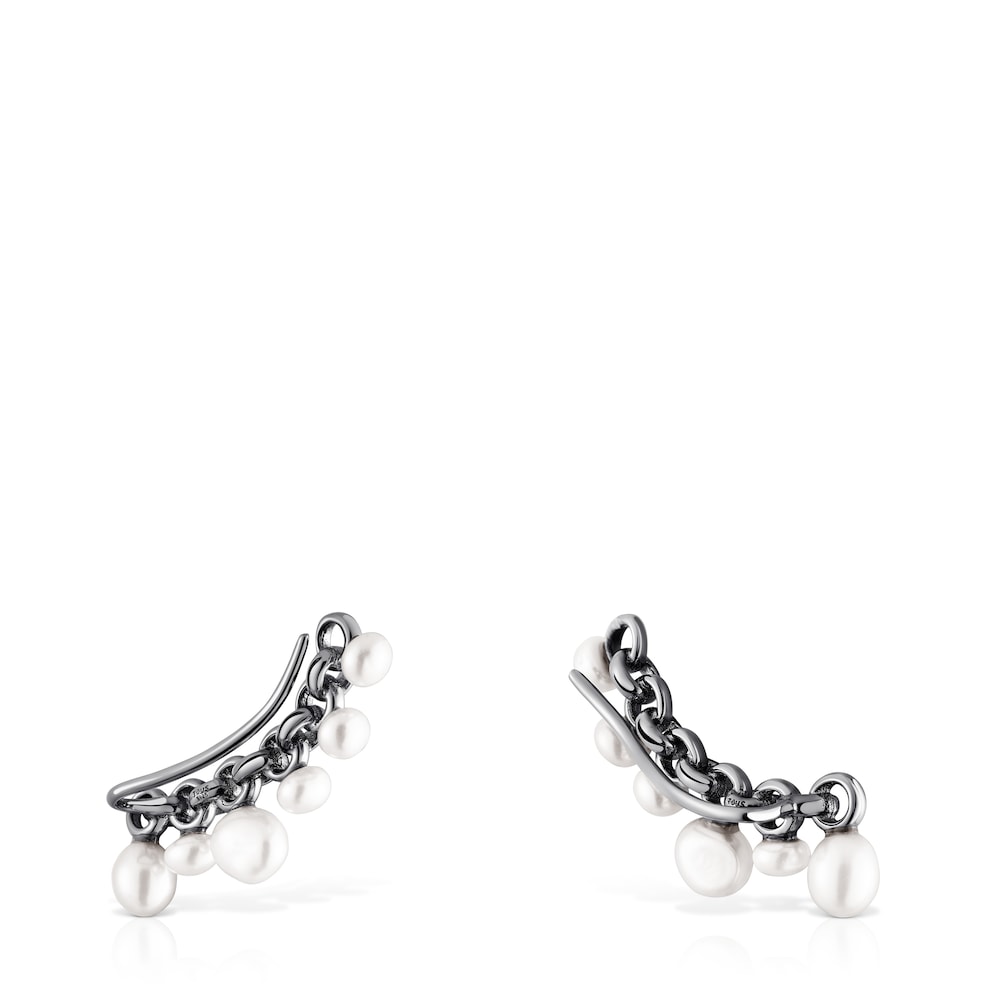 Pendientes de plata dark silver con barra y perlas cultivadas Virtual Garden image number 2