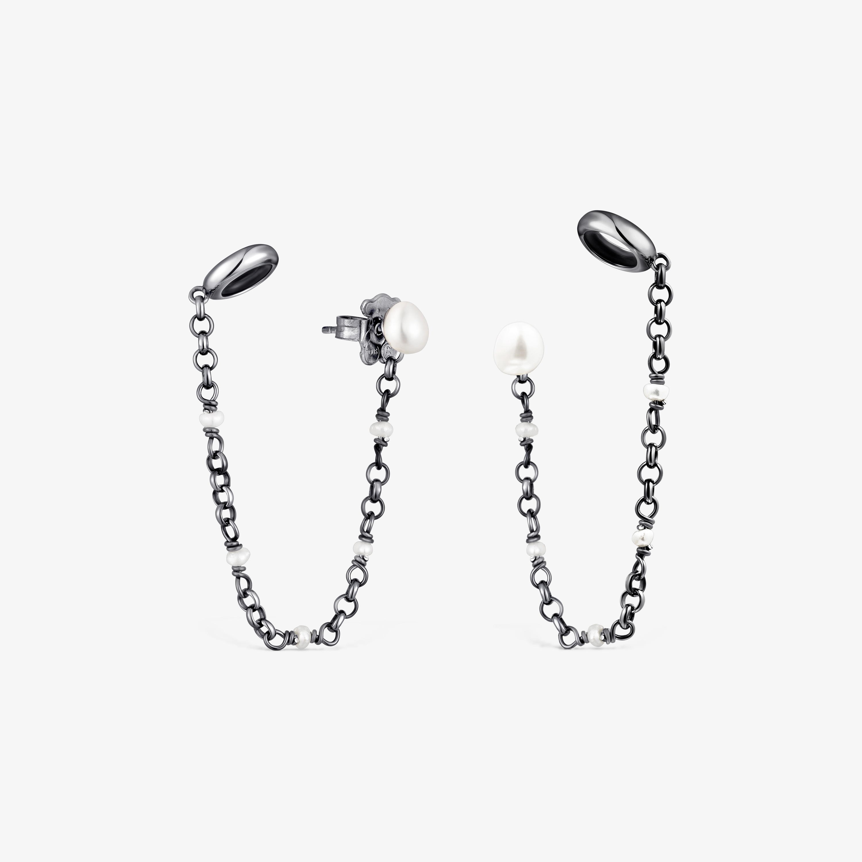 Dark silver Virtual Garden Earrings for AirPods with cultured pearls