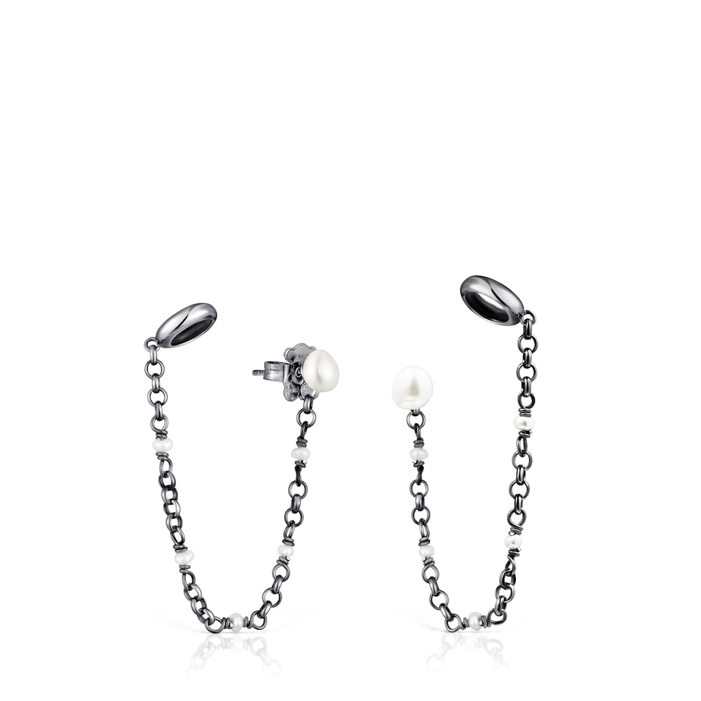 Dark silver Virtual Garden Earrings for AirPods with cultured pearls
