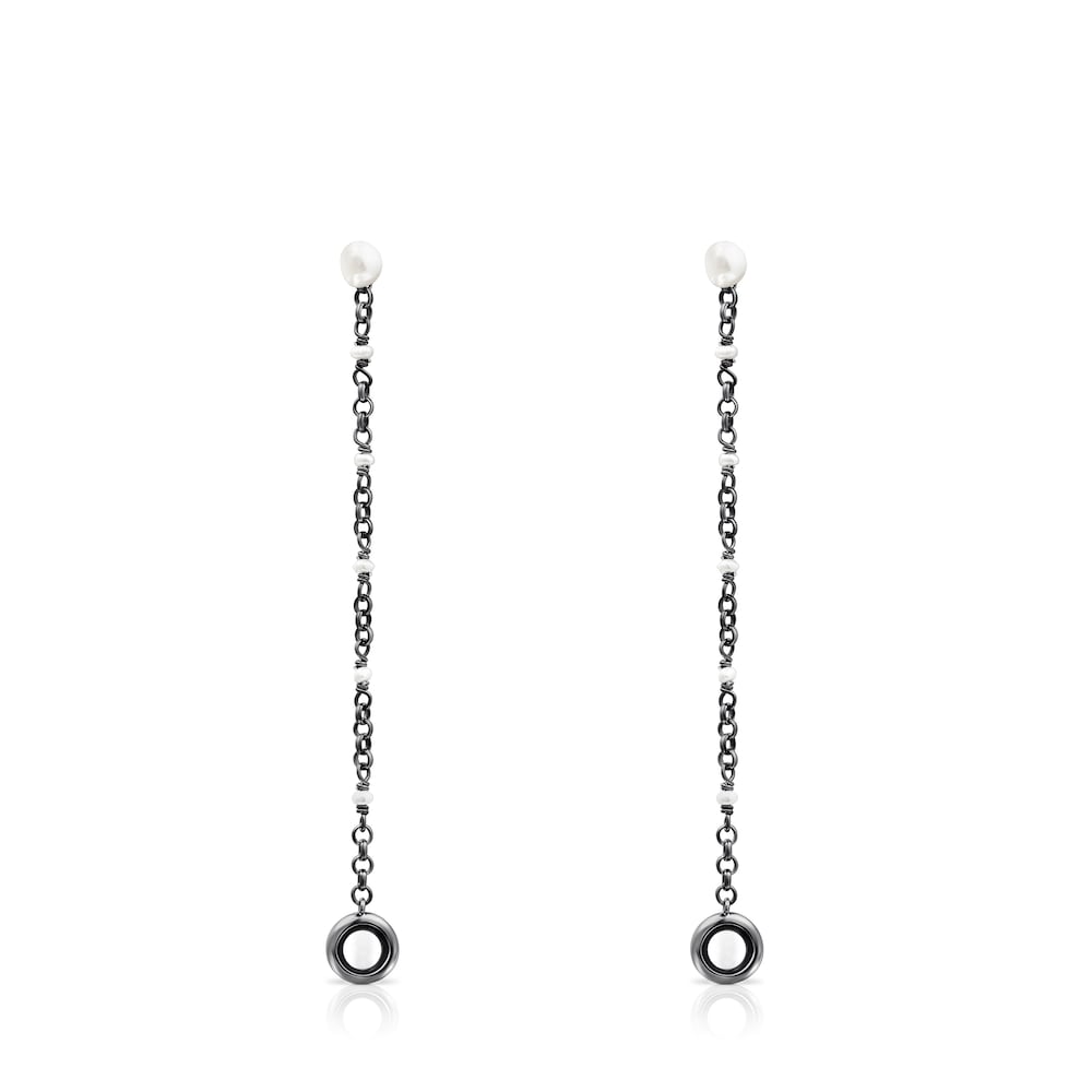 Dark silver Virtual Garden Earrings for AirPods with cultured pearls