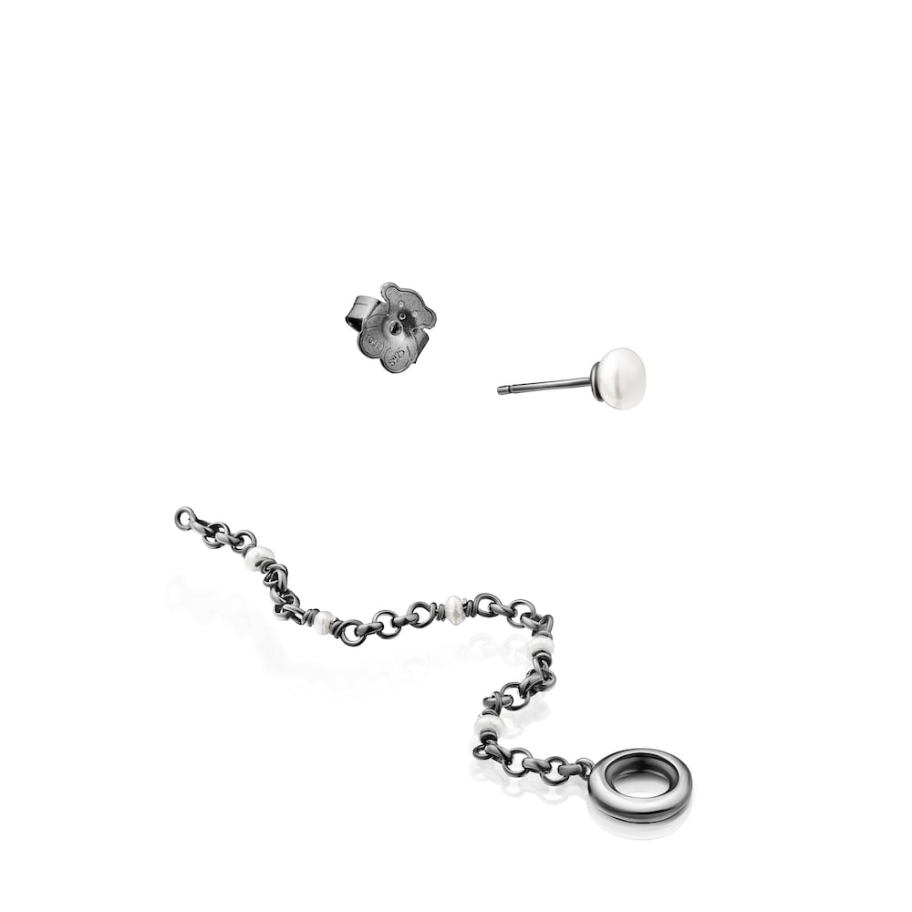 Dark silver Virtual Garden Earrings for AirPods with cultured pearls