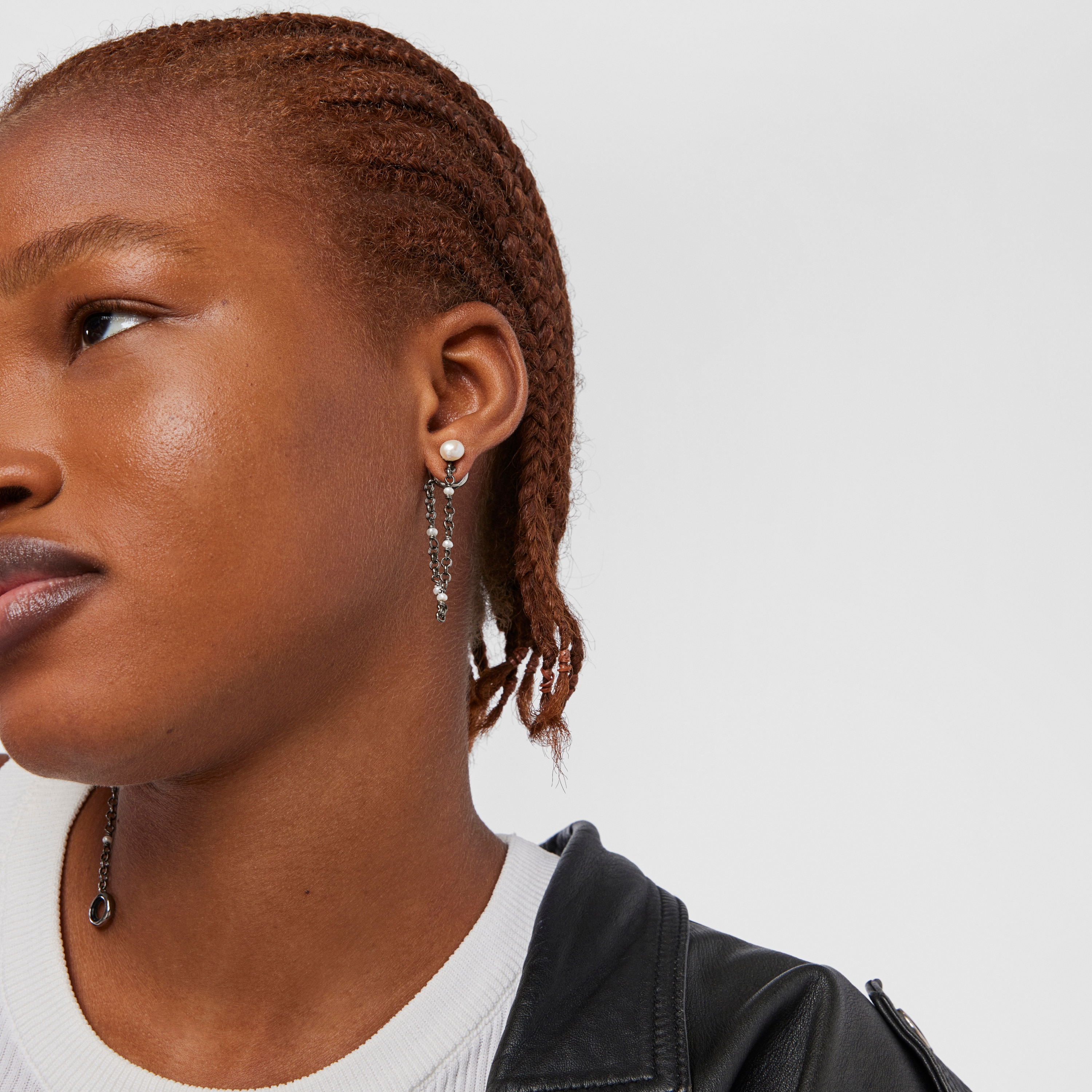 Dark silver Virtual Garden Earrings for AirPods with cultured pearls