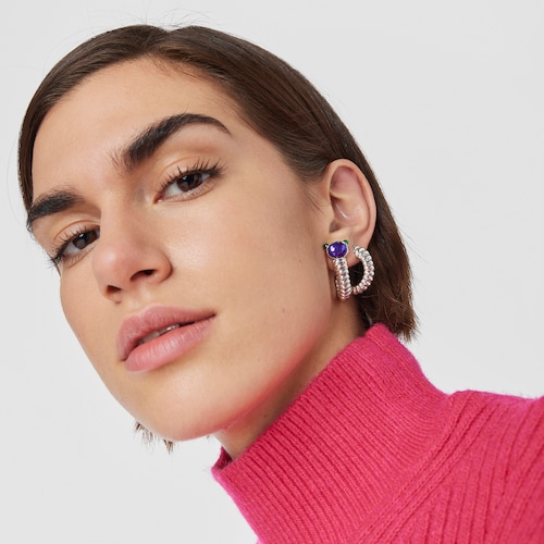 Argolas Virtual Garden em prata e prata na cor roxa