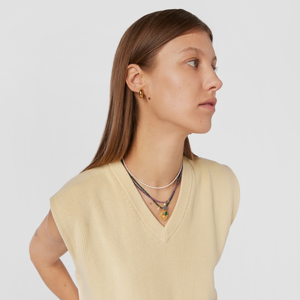 Dije con ba&ntilde;o de oro 18 kt sobre plata y calcedonia tratada Virtual Garden