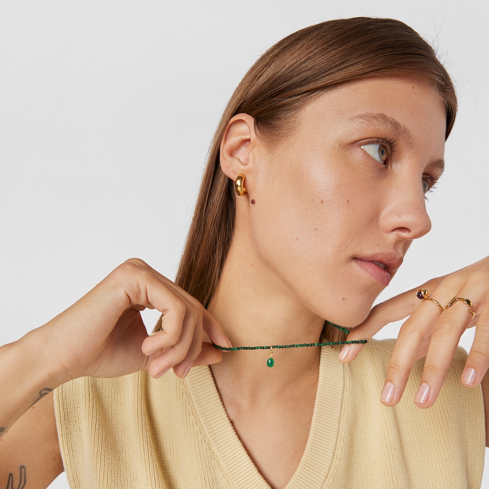 Dije con ba&ntilde;o de oro 18 kt sobre plata y calcedonia tratada Virtual Garden