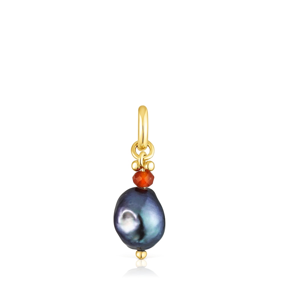 Silver vermeil Virtual Garden Pendant with treated cultured pearl and cornelian