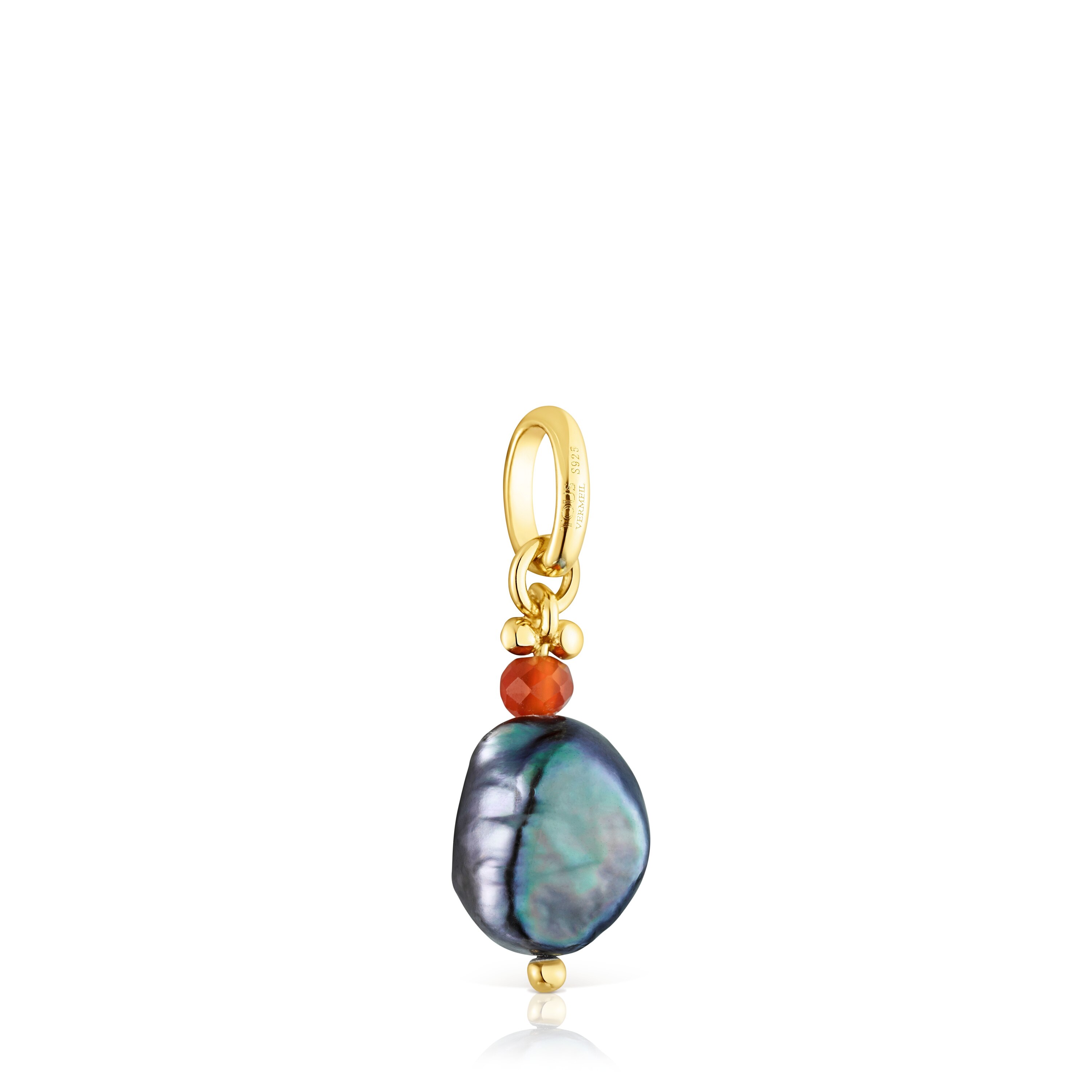 Silver vermeil Virtual Garden Pendant with treated cultured pearl and cornelian