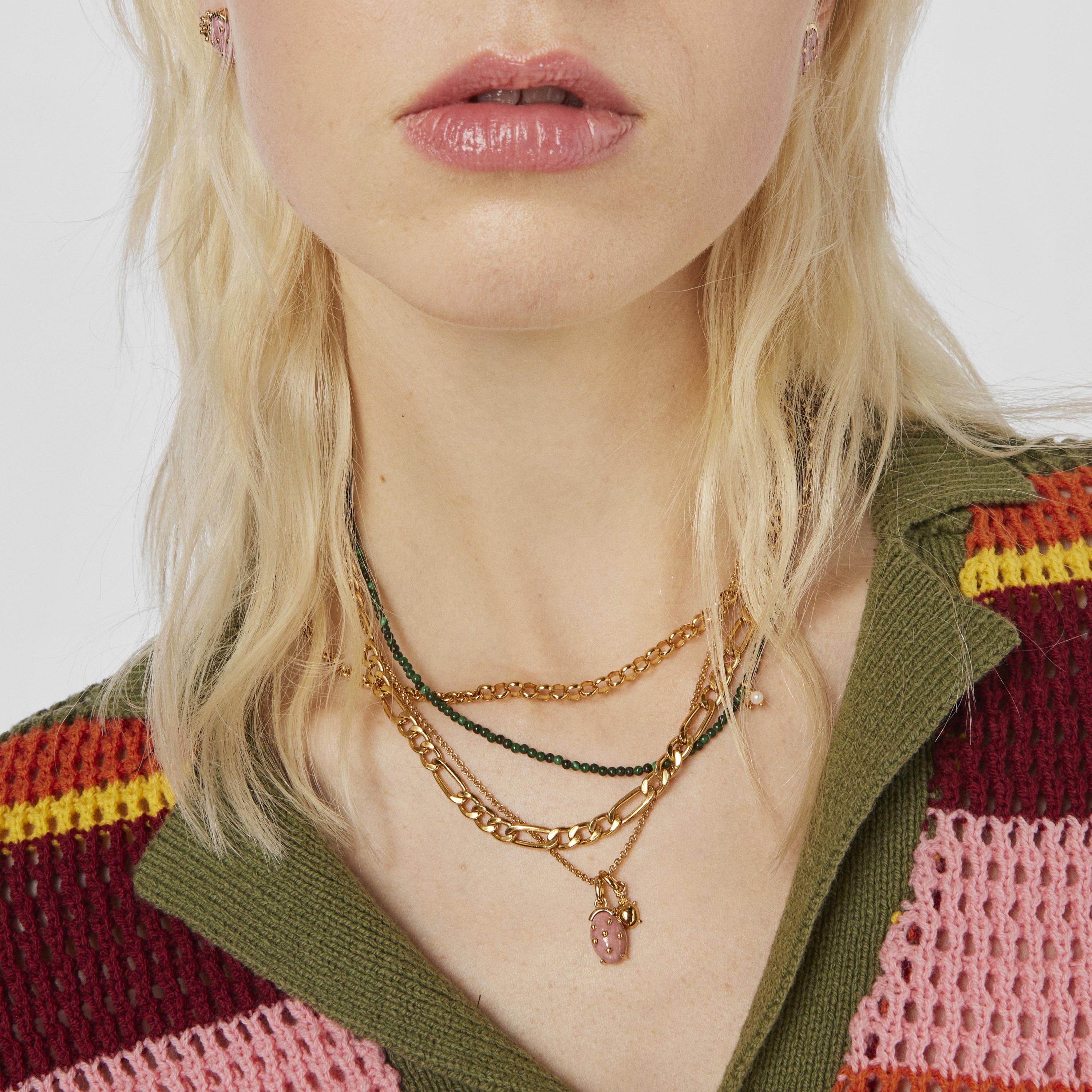 Silver vermeil Virtual Garden Pendant with rhodonite