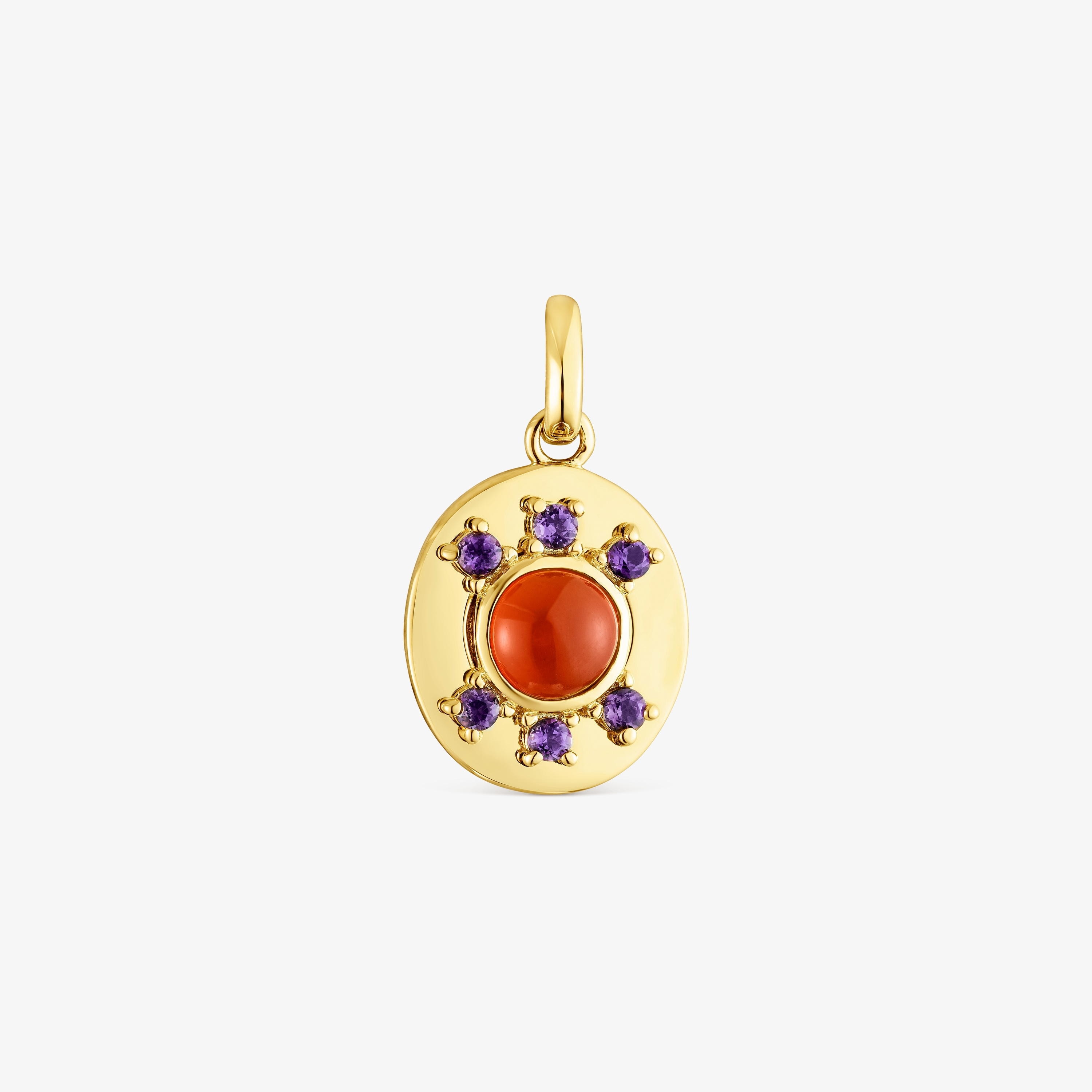Silver vermeil Virtual Garden Medallion pendant with carnelian and amethyst