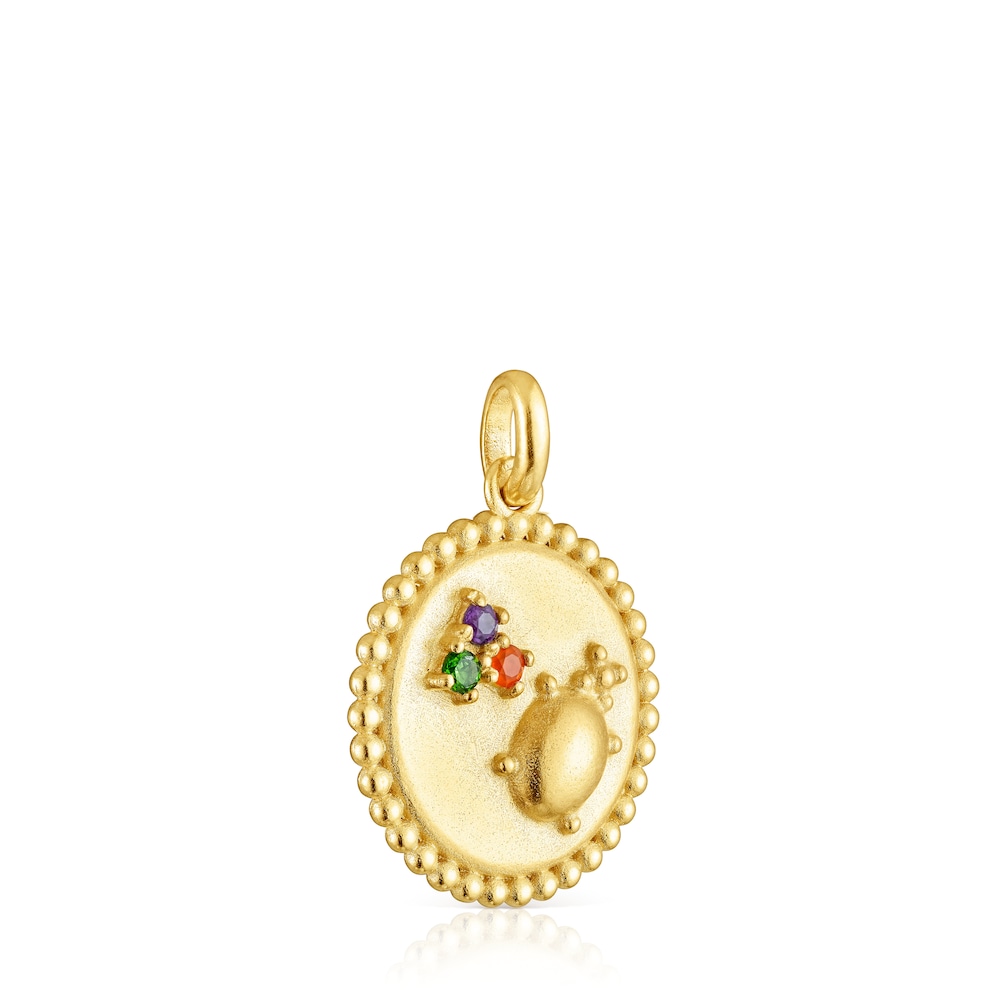 Colgante medalla con baño de oro 18 kt sobre plata y gemas Virtual Garden image number 1