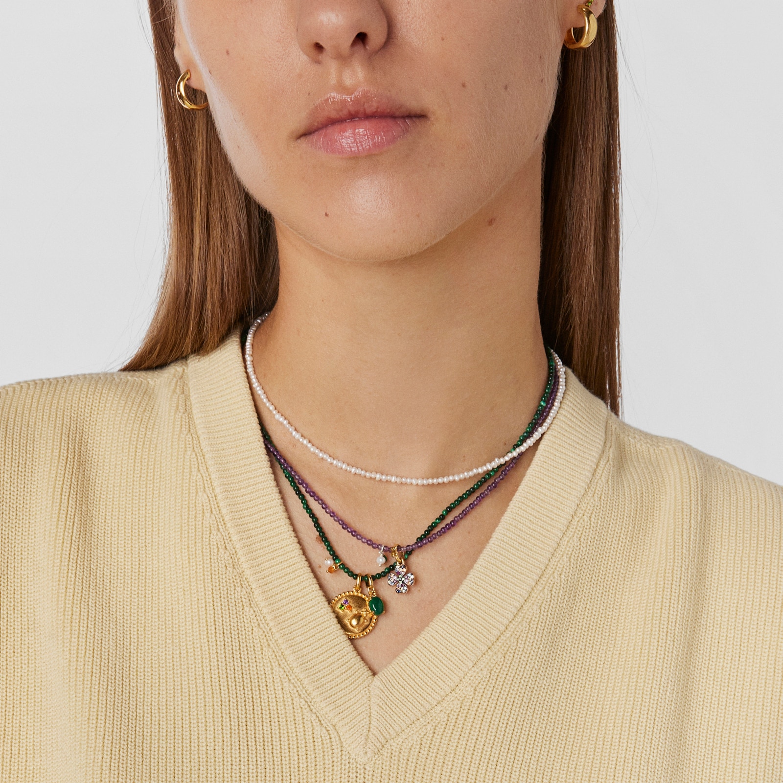 Silver vermeil Virtual Garden Medallion pendant with gemstones