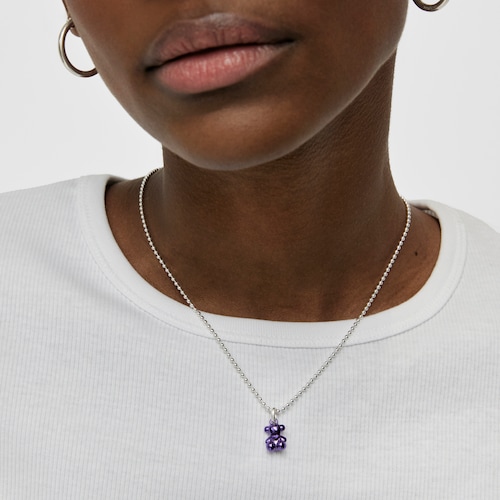 Small Bold Bear lilac steel bear Pendant