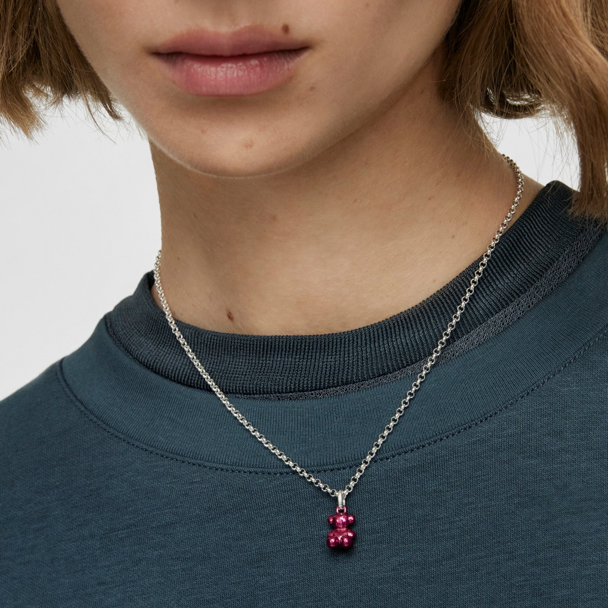 Small Bold Bear pink steel bear Pendant