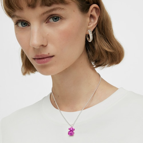 Colgante oso de acero en color rosa Bold Bear