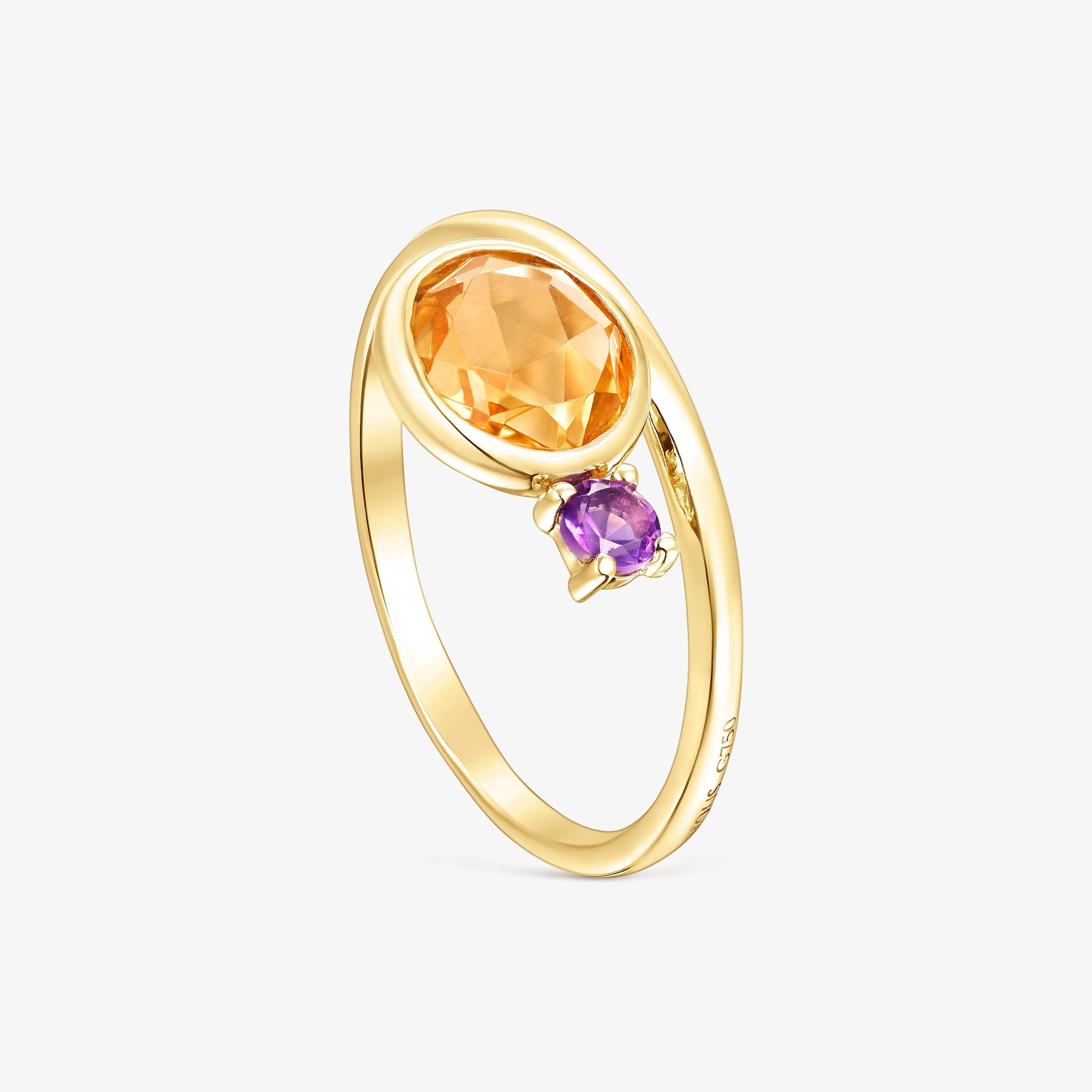 18K Solid Gold Virtual Garden Ring with citrine and amethyst