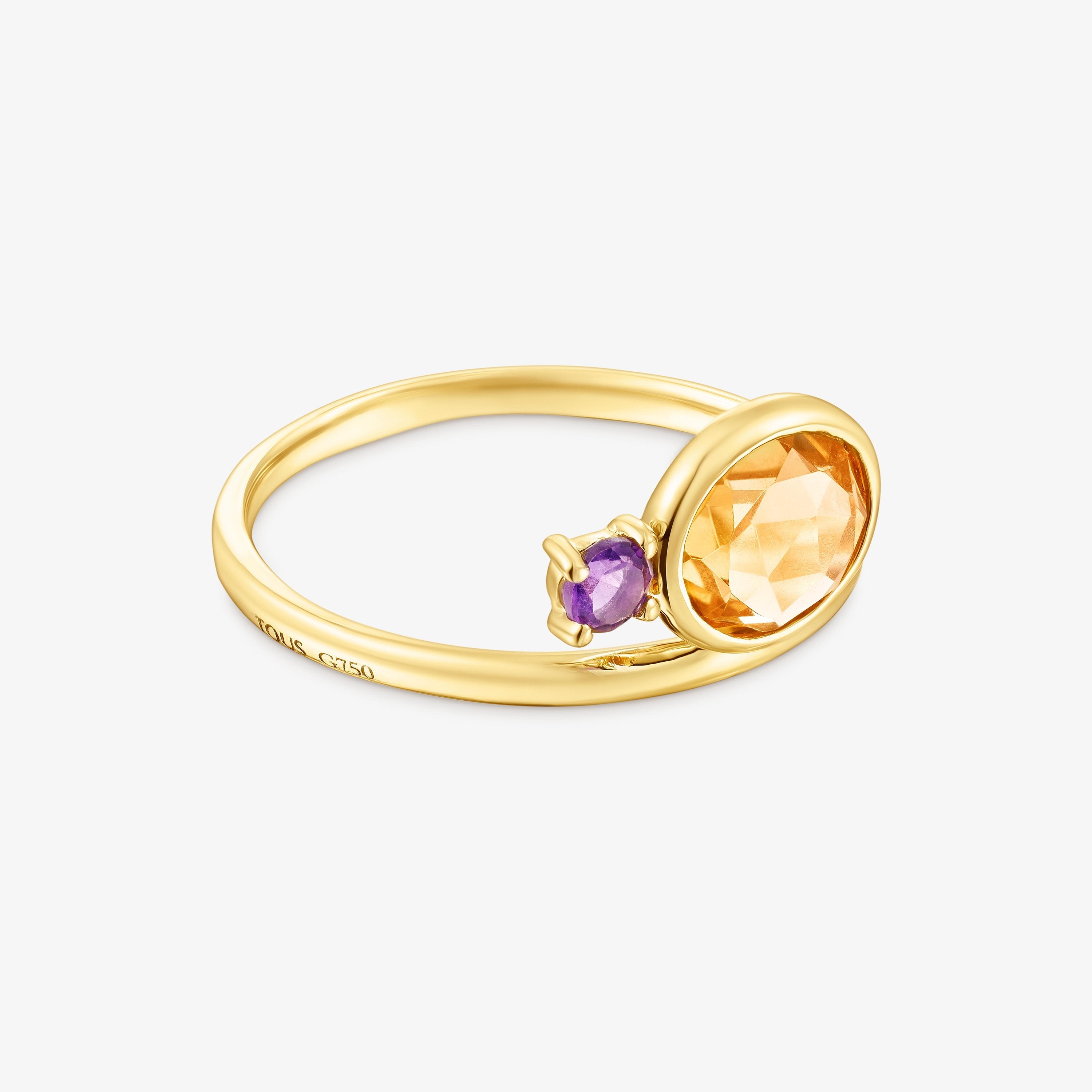 18K Solid Gold Virtual Garden Ring with citrine and amethyst