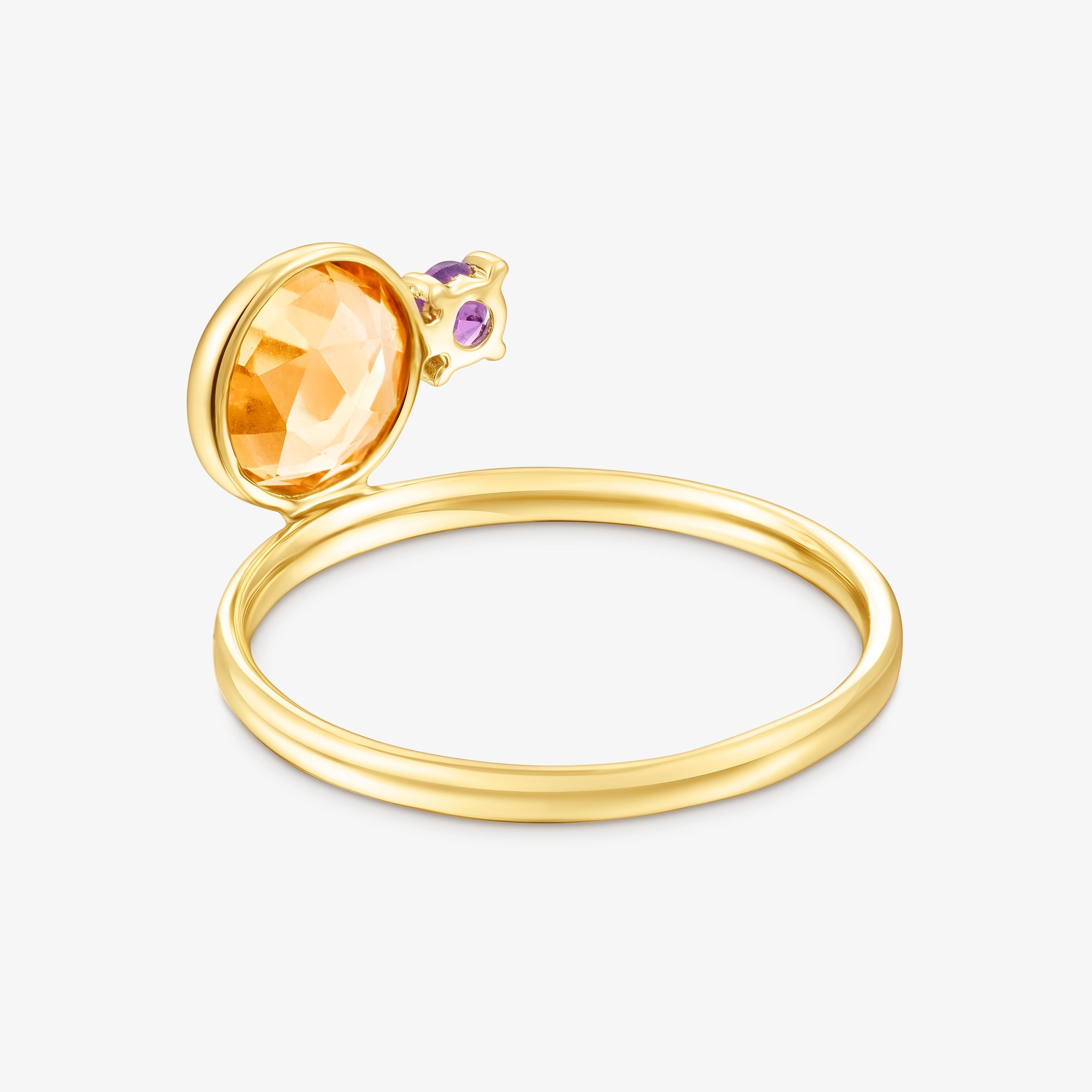 18K Solid Gold Virtual Garden Ring with citrine and amethyst