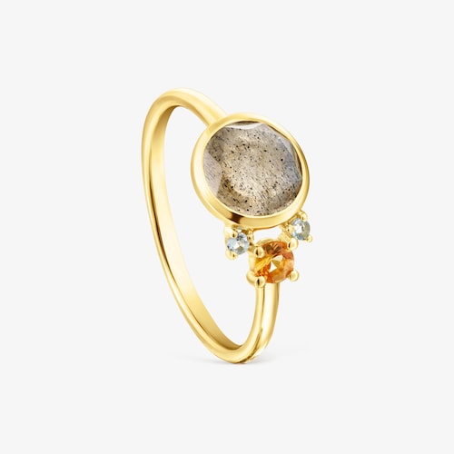 Anillo de oro con labradorita, zafiro y topacio Virtual Garden