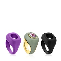 Anillo sello con baño de oro 18 kt sobre plata, fundas intercambiables y amatista Virtual Garden
