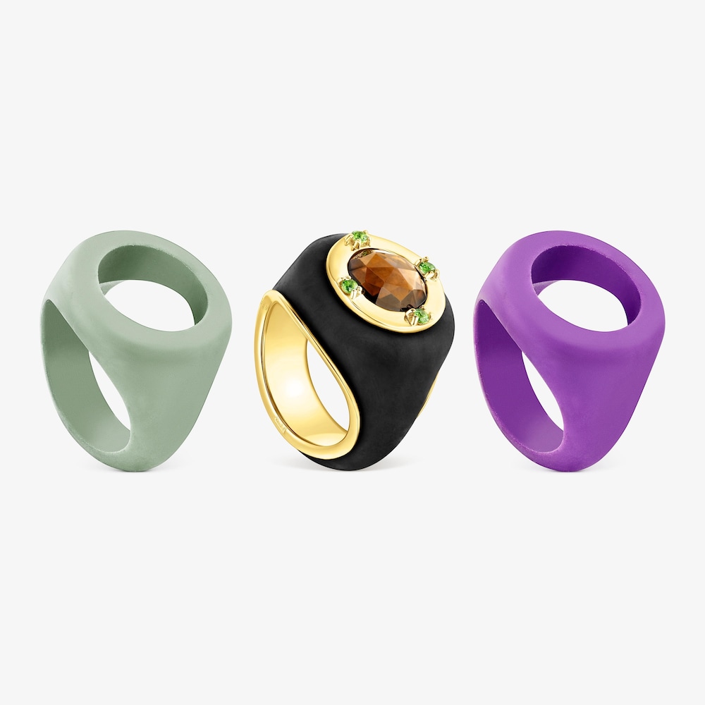 Silver vermeil Virtual&nbsp;Garden Signet ring set with smoky quartz
