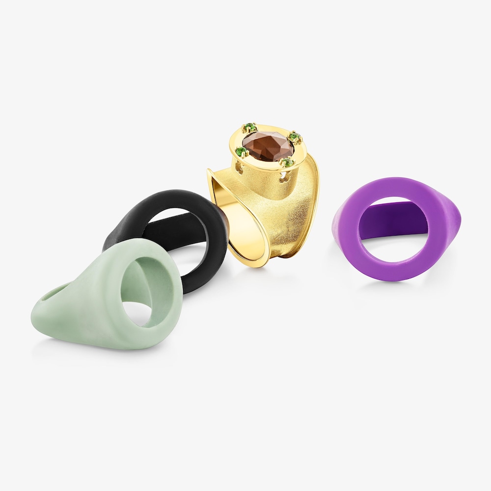 Silver vermeil Virtual&nbsp;Garden Signet ring set with smoky quartz