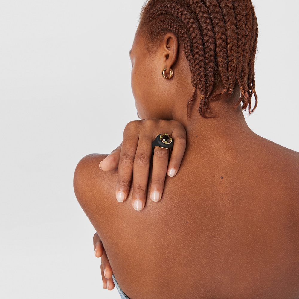 Silver vermeil Virtual&nbsp;Garden Signet ring set with smoky quartz