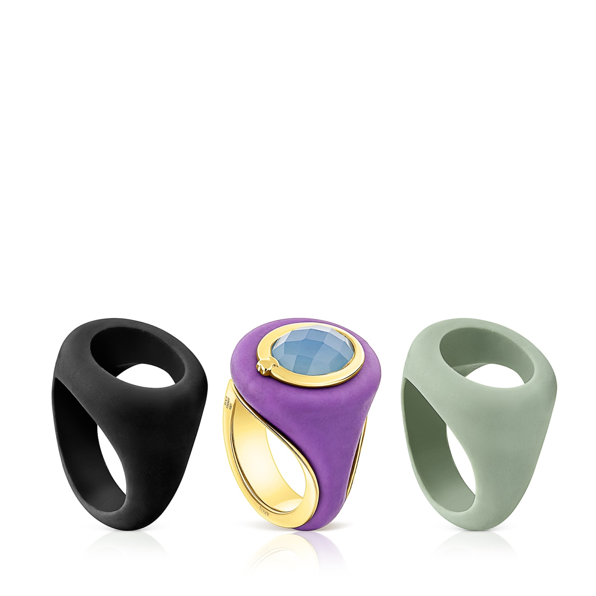 Tous - Anillo Sello Con Baño De Oro 18 Kt Sobre Plata, Fundas Intercambiables Y Calcedonia Virtual Garden Talla 12