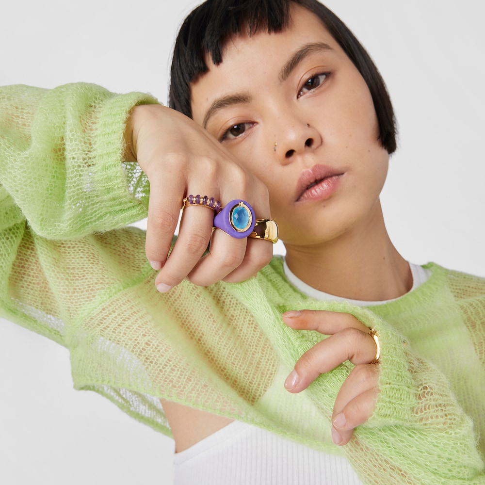 Silver vermeil Virtual&nbsp;Garden Signet ring set with chalcedony