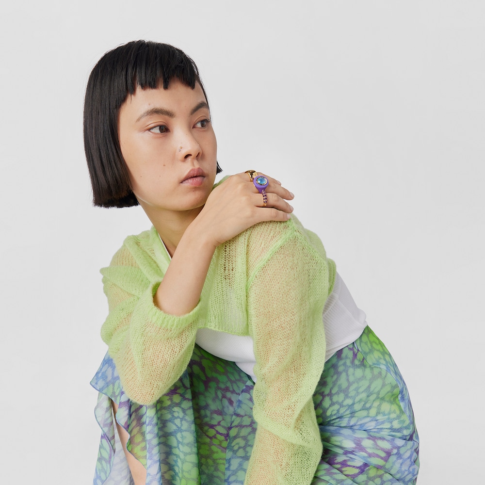 Silver vermeil Virtual&nbsp;Garden Signet ring set with chalcedony