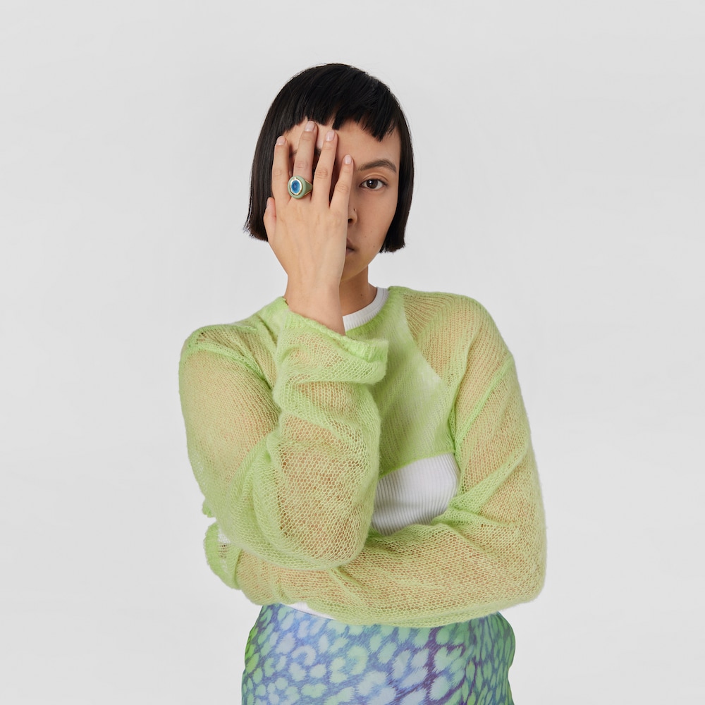 Silver vermeil Virtual&nbsp;Garden Signet ring set with chalcedony