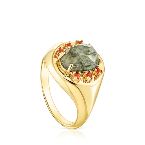 Silver vermeil Virtual Garden Signet ring with labradorite and carnelian